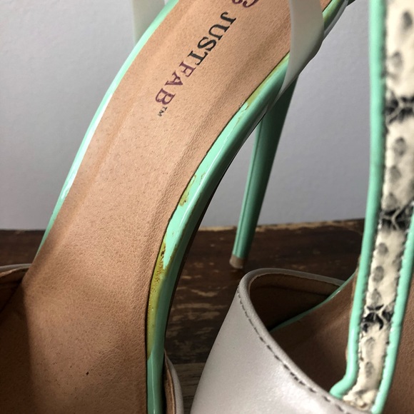 JustFab Teralyn Mint Snake Print Heels - Picture 3 of 4